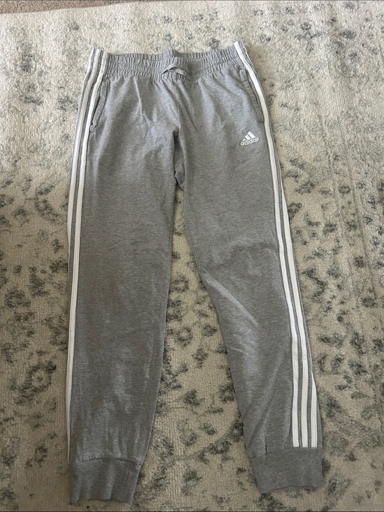 adidas Pants - adidas Gray Jogger Sweatpants with White Three Stripes